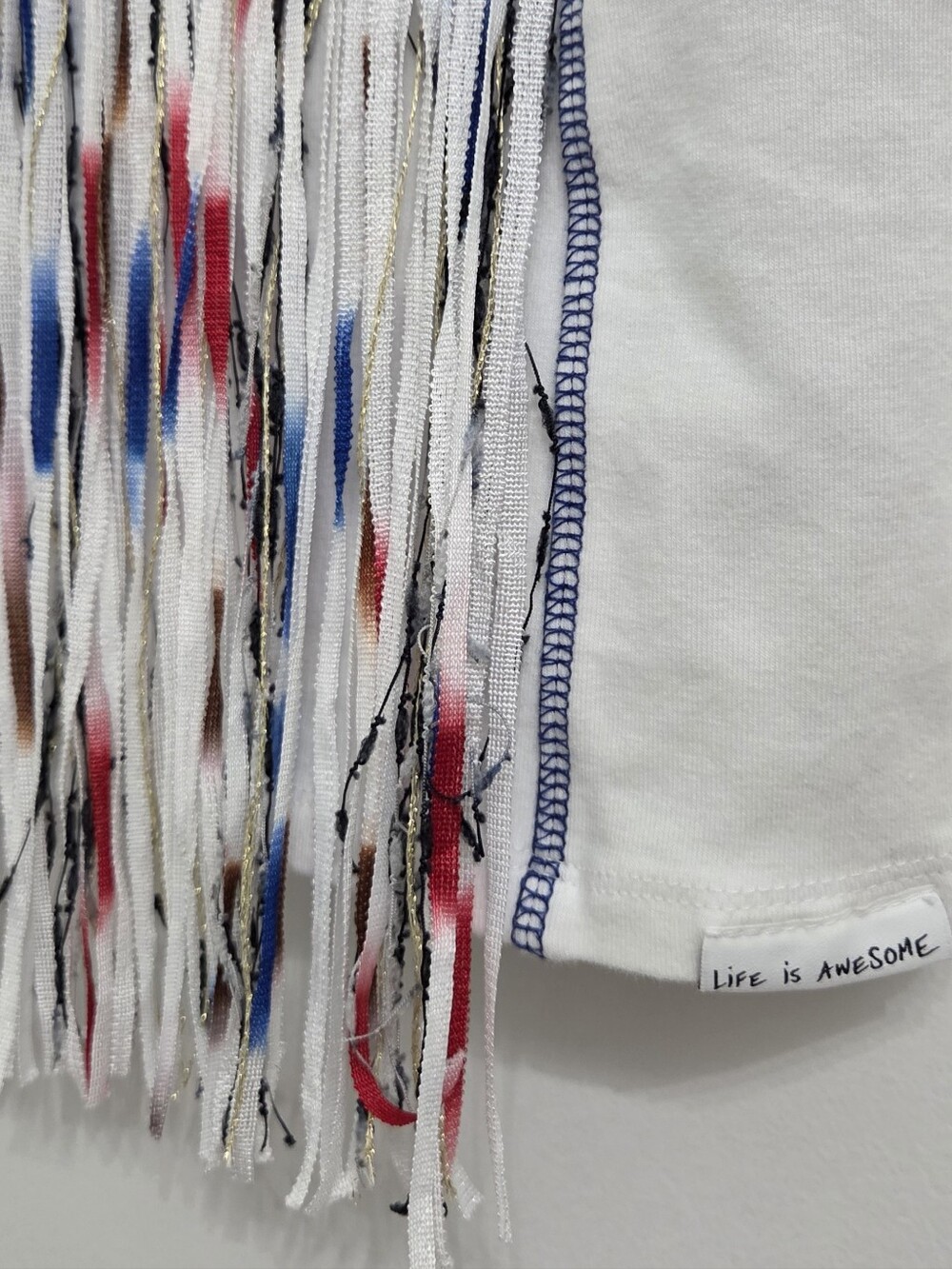 Desigual White Tank Top with Pink Sequin Yoke and Blue Woven Panel - Picture 7 of 8